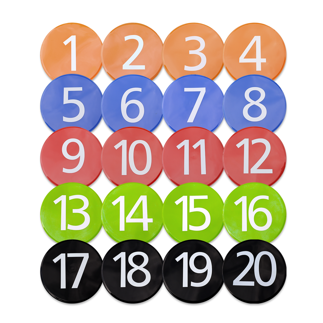 20 x NUMBERED & COLOURED SPEED & AGILITY FLAT MARKERS