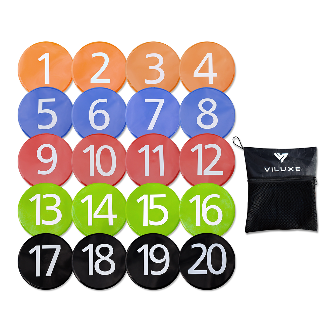 20 x NUMBERED & COLOURED SPEED & AGILITY FLAT MARKERS